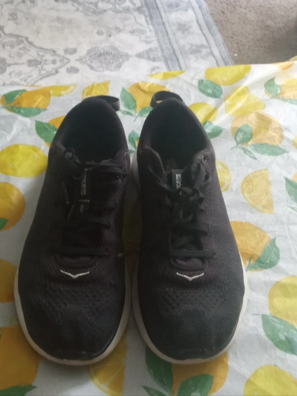 Hoka One One Black Knit Women's Athletic Running Shoes with White Sole
